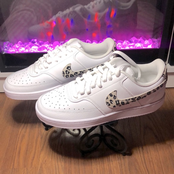 Nike court vision white with leopard print! woman's BRAND NEW